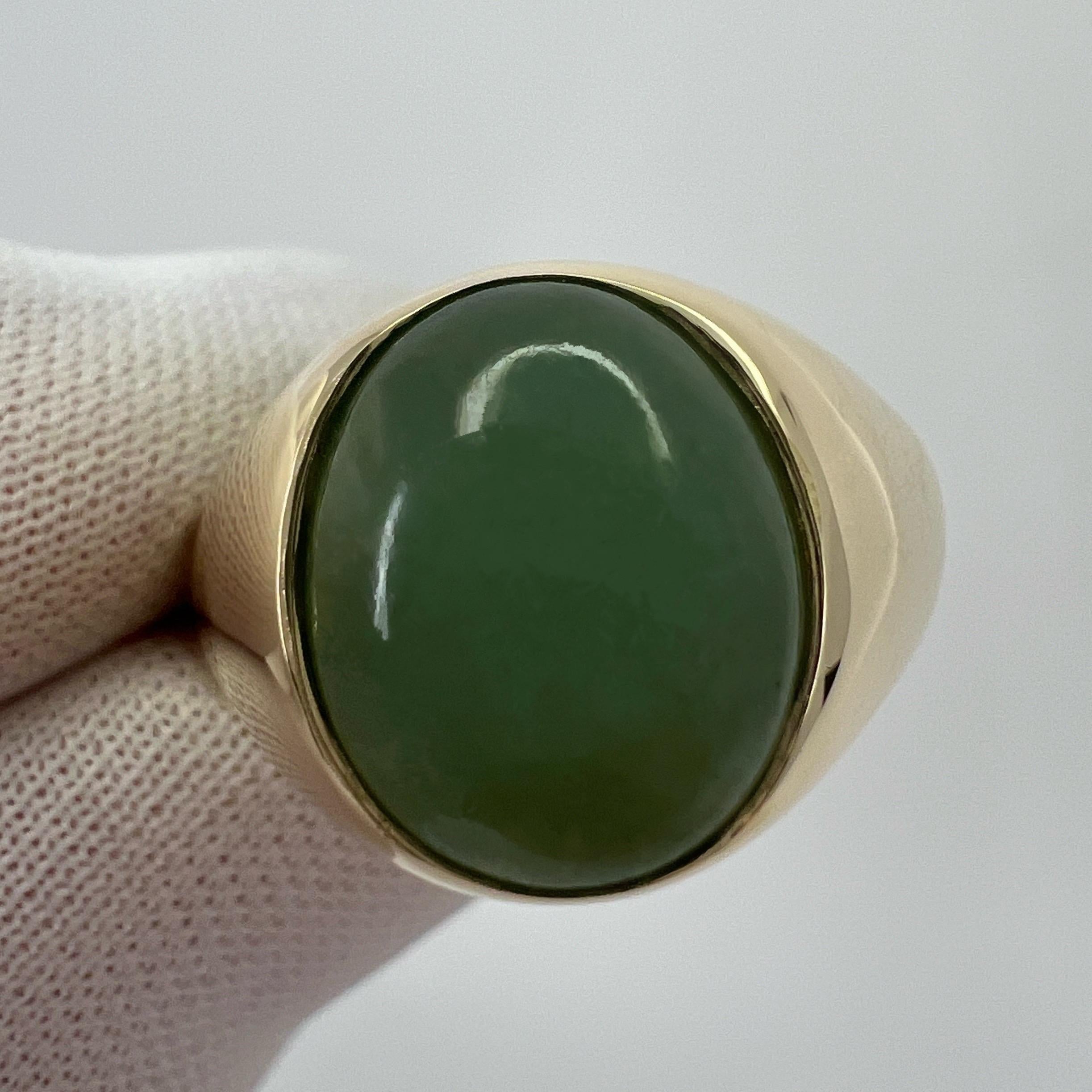 5.70ct GIA Certified Jadeite A Grade Jade Untreated Yellow Gold Oval Signet Ring 6