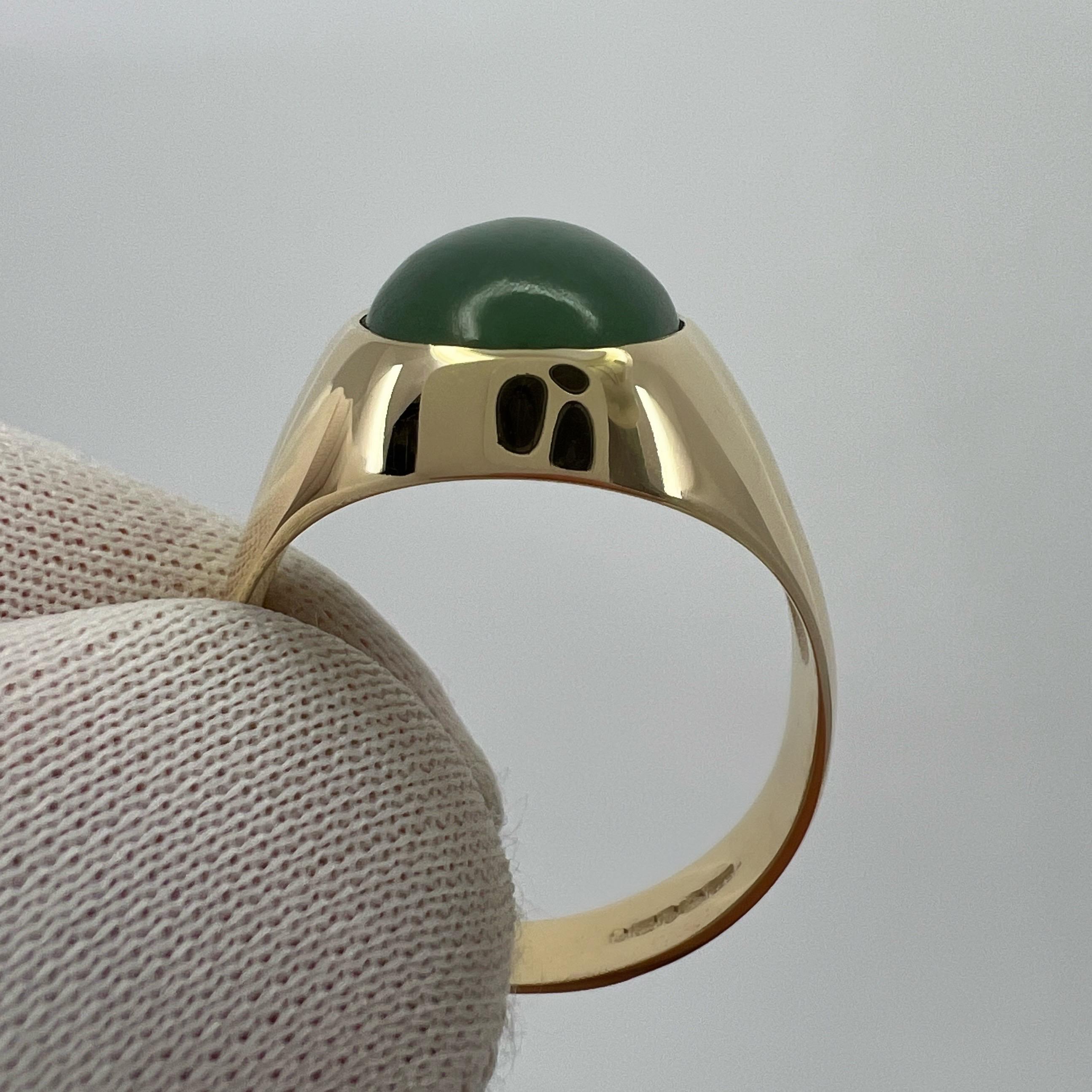 Women's or Men's 5.70ct GIA Certified Jadeite A Grade Jade Untreated Yellow Gold Oval Signet Ring
