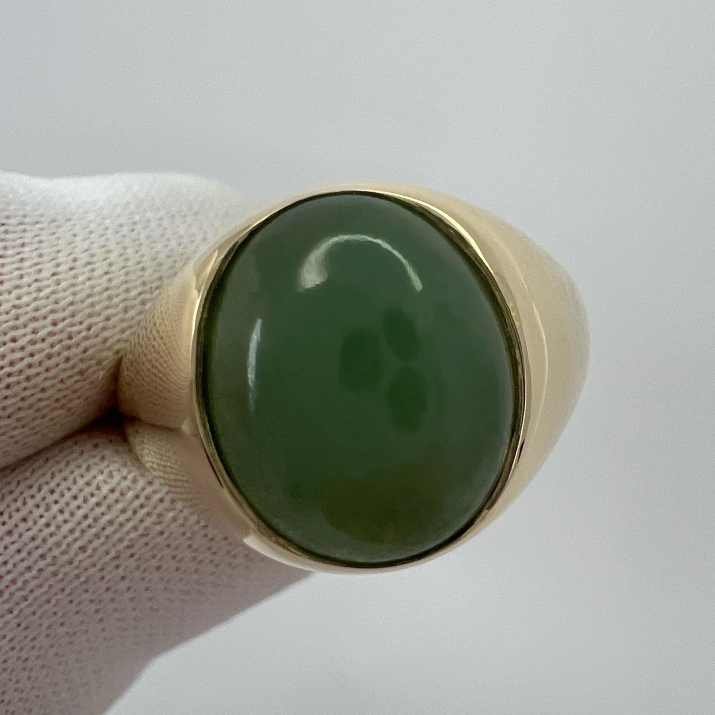 5.70ct GIA Certified Jadeite A Grade Jade Untreated Yellow Gold Oval Signet Ring 2