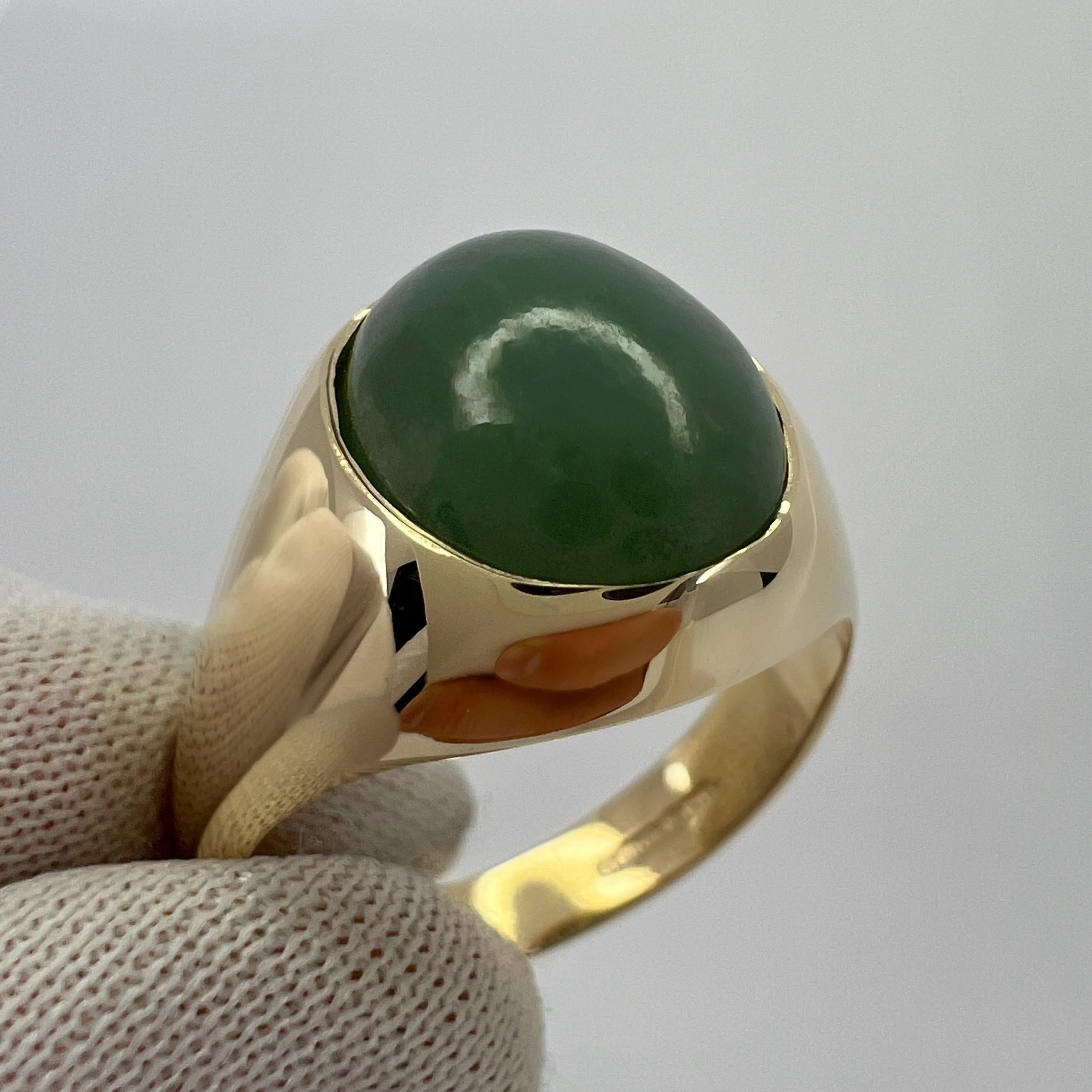 5.70ct GIA Certified Jadeite A Grade Jade Untreated Yellow Gold Oval Signet Ring 3