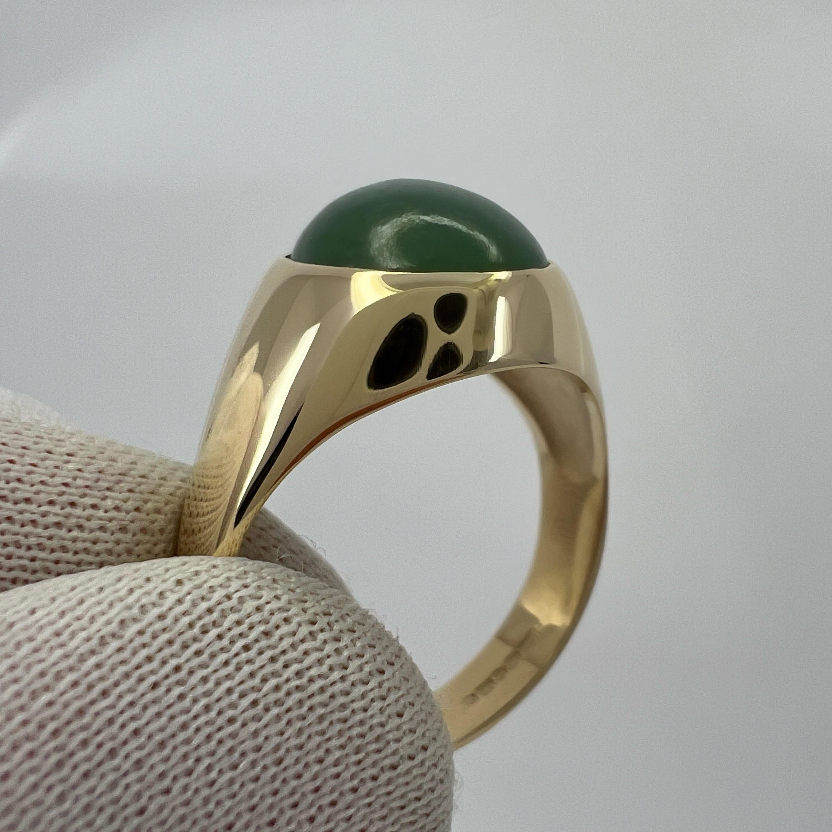 5.70ct GIA Certified Jadeite A Grade Jade Untreated Yellow Gold Oval Signet Ring 4