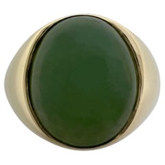 5.70ct GIA Certified Jadeite A Grade Jade Untreated Yellow Gold Oval Signet Ring