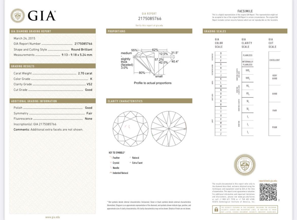 5.70ct GIA Natural Round Diamond 3 Prong Martini Gold Stud Earrings Si1/VS2 in vendita 2