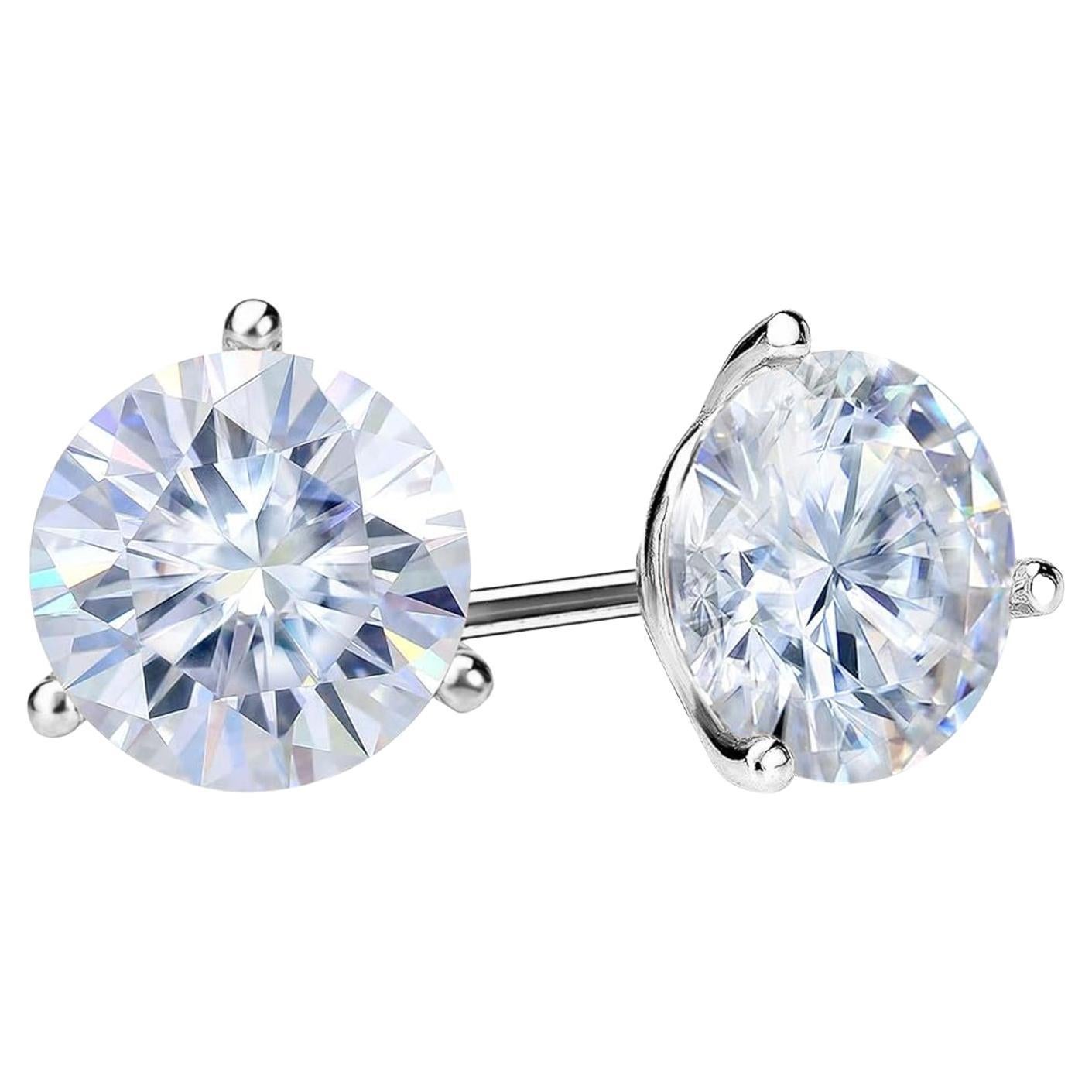 5.70ct GIA Natural Round Diamond 3 Prong Martini Gold Stud Earrings Si1/VS2