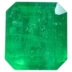 5.70ct Intense Yellowish Green Chunky Emerald Cut Colombian Gem Genuine May