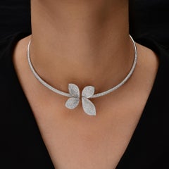 5.70Kt Natürlicher Diamant Schmetterling Floral Omega Choker Halskette 18k Weißgold