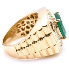 5,70 Karat natürlicher Smaragd und Diamant 18 Karat massiver Gelbgold Herrenring