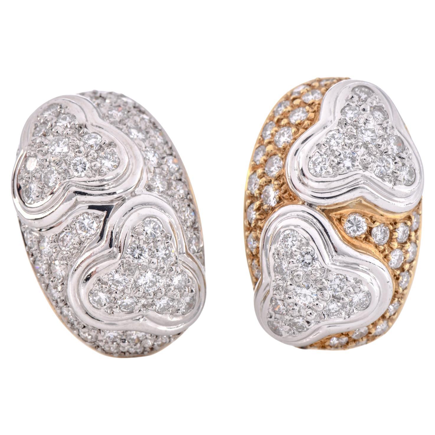  5.70cts Diamond Platinum 18k Gold Clip-On Hoop Earrings
