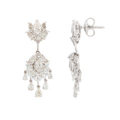 5.71 Carat Diamond Lotus Flower Chandelier Bell Drop Earrings in 18K White Gold