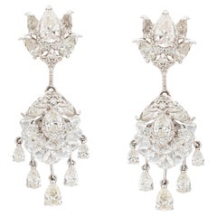 5.71 Carat Diamond Lotus Flower Chandelier Bell Drop Earrings in 18K White Gold