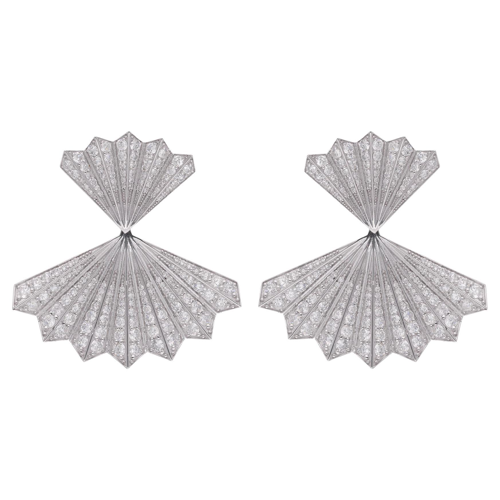 Boucles d'oreilles en or blanc 18 carats avec double éventail de diamants de 5,71 carats, fabrication artisanale