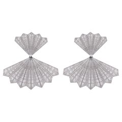 5.71 Carat Diamond Pave Double Fan Earrings 18 Karat White Gold Handmade Jewelry