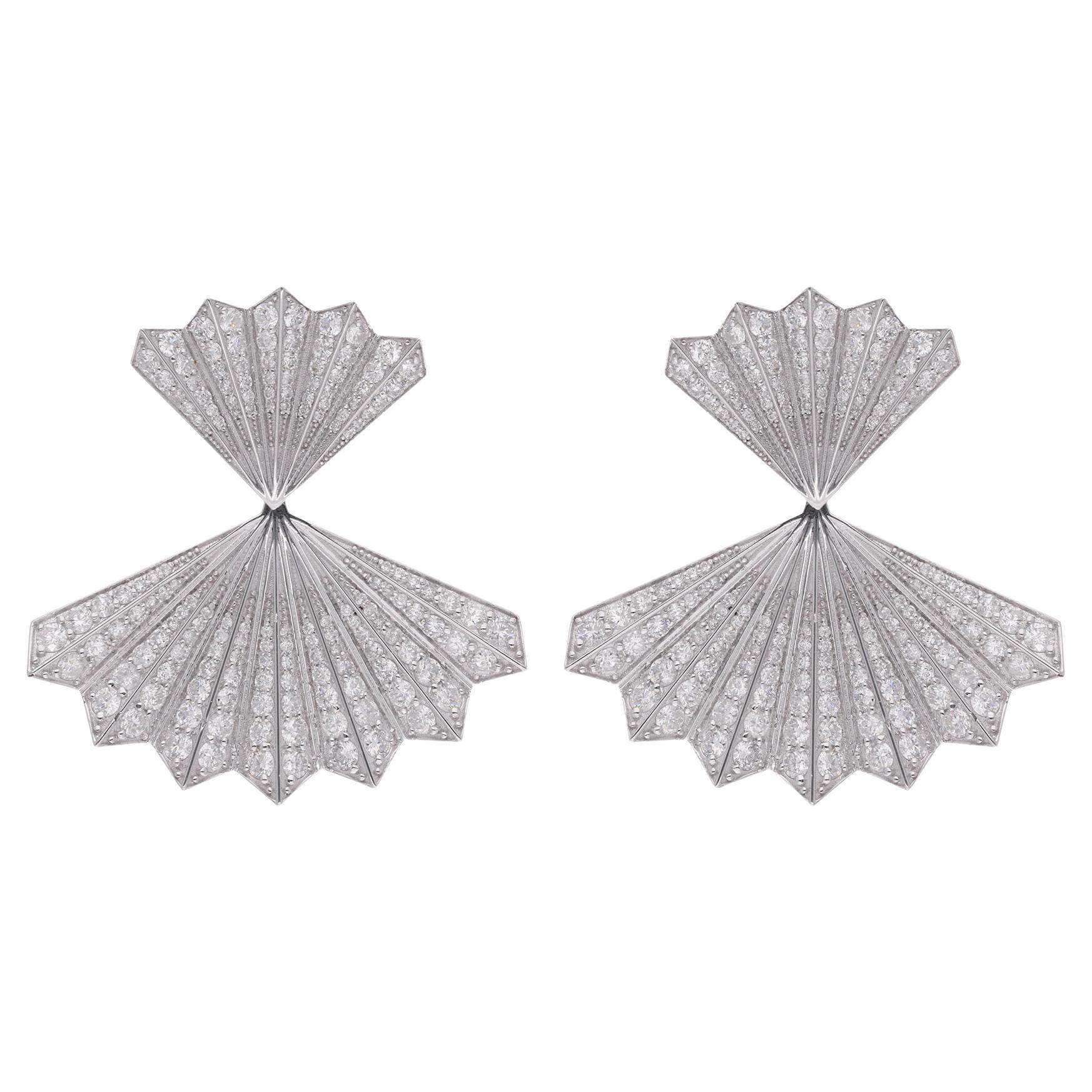 5.71 Carat Diamond Pave Jacket Fan Earrings 14 Karat White Gold Handmade Jewelry
