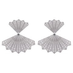 5.71 Carat Diamond Pave Jacket Fan Earrings 14 Karat White Gold Handmade Jewelry