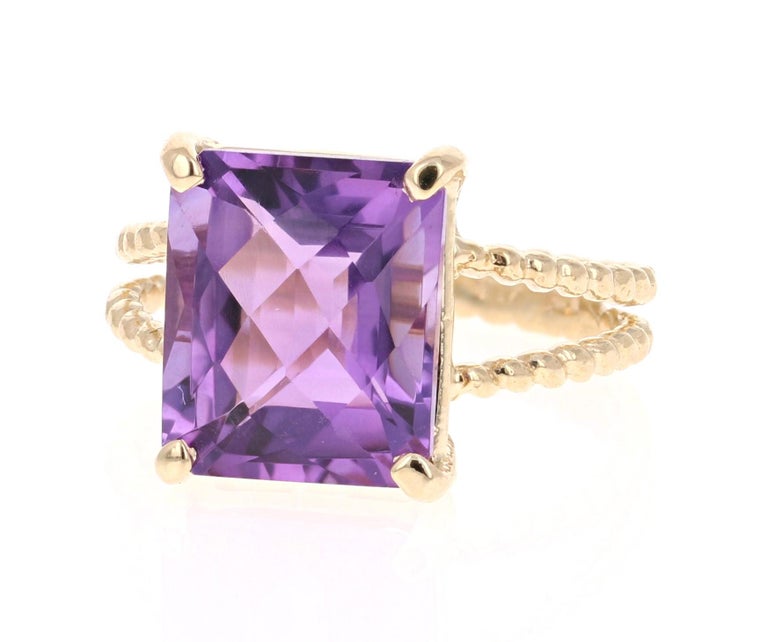 5.71 Carat Emerald Cut Amethyst Yellow Gold Solitaire Ring at 1stdibs