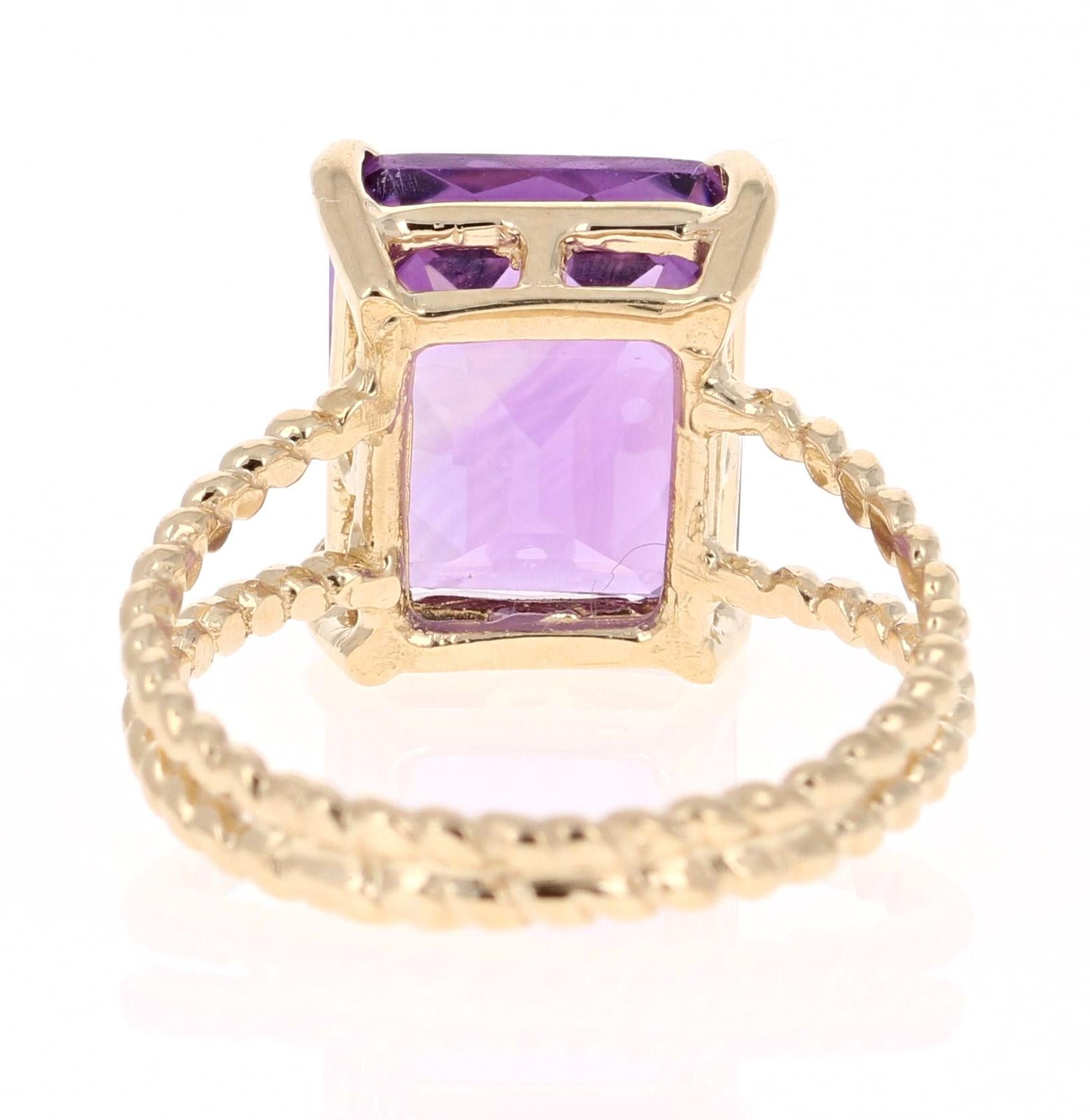 5.71 Carat Emerald Cut Amethyst Yellow Gold Solitaire Ring In New Condition In Los Angeles, CA