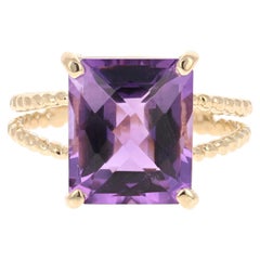 5.71 Carat Emerald Cut Amethyst Yellow Gold Solitaire Ring