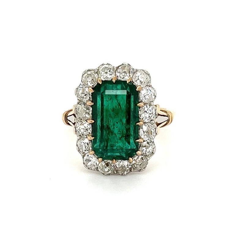 5.71 Carat Emerald and Diamond Vintage Platinum Cocktail Ring Estate