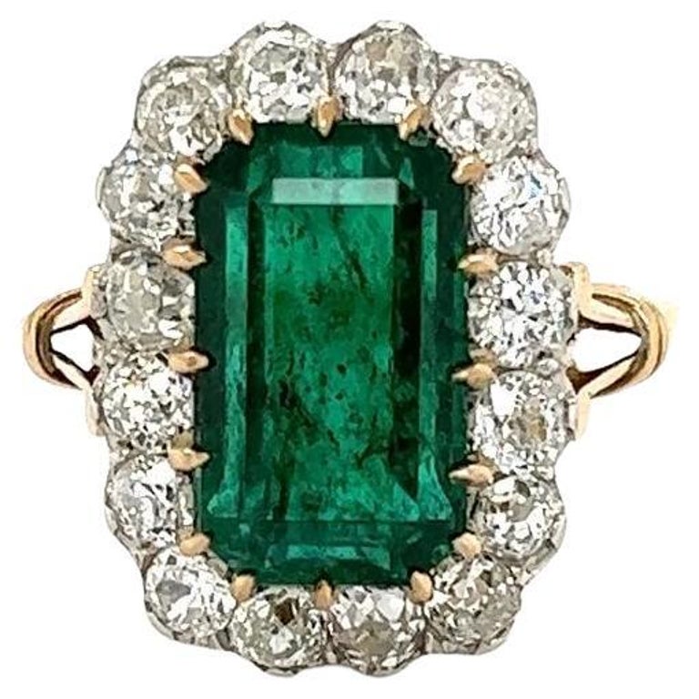 5.71 Carat Emerald and Diamond Vintage Platinum Cocktail Ring Estate