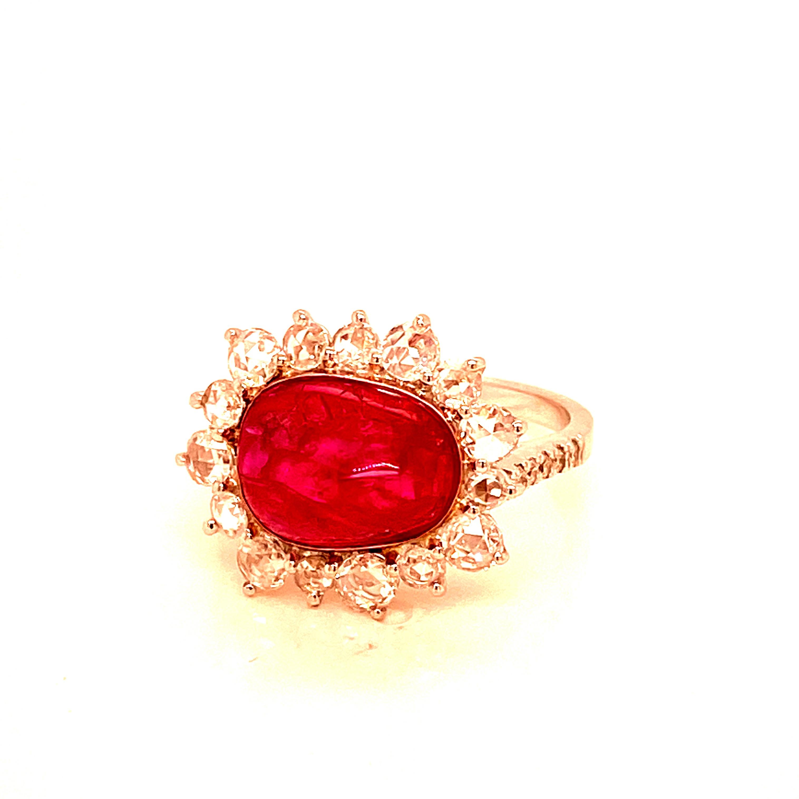 5.71 Carat GRS Certified Unheated Burmese Ruby and White Diamond Engagement Ring For Sale 4