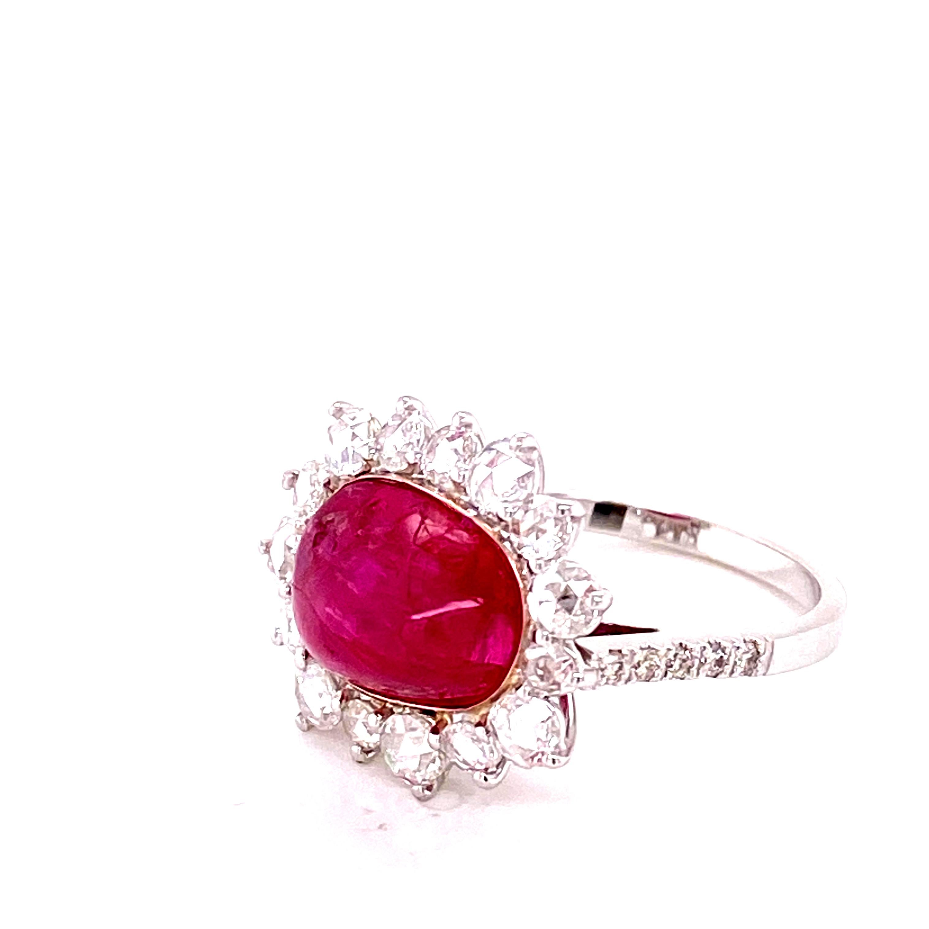 5.71 Carat GRS Certified Unheated Burmese Ruby and White Diamond Engagement Ring In New Condition For Sale In Hong Kong, HK