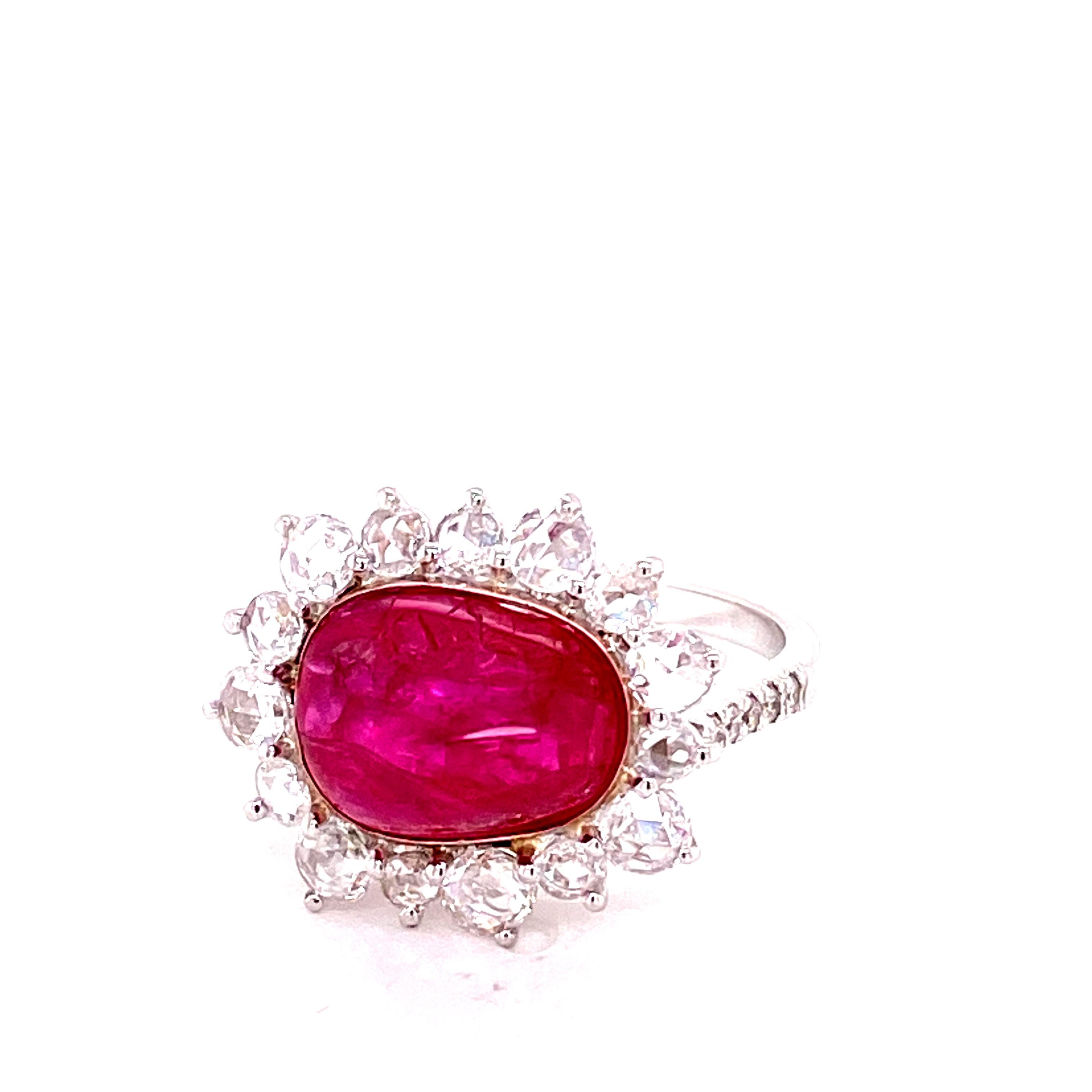 Women's or Men's 5.71 Carat GRS Certified Unheated Burmese Ruby and White Diamond Engagement Ring For Sale