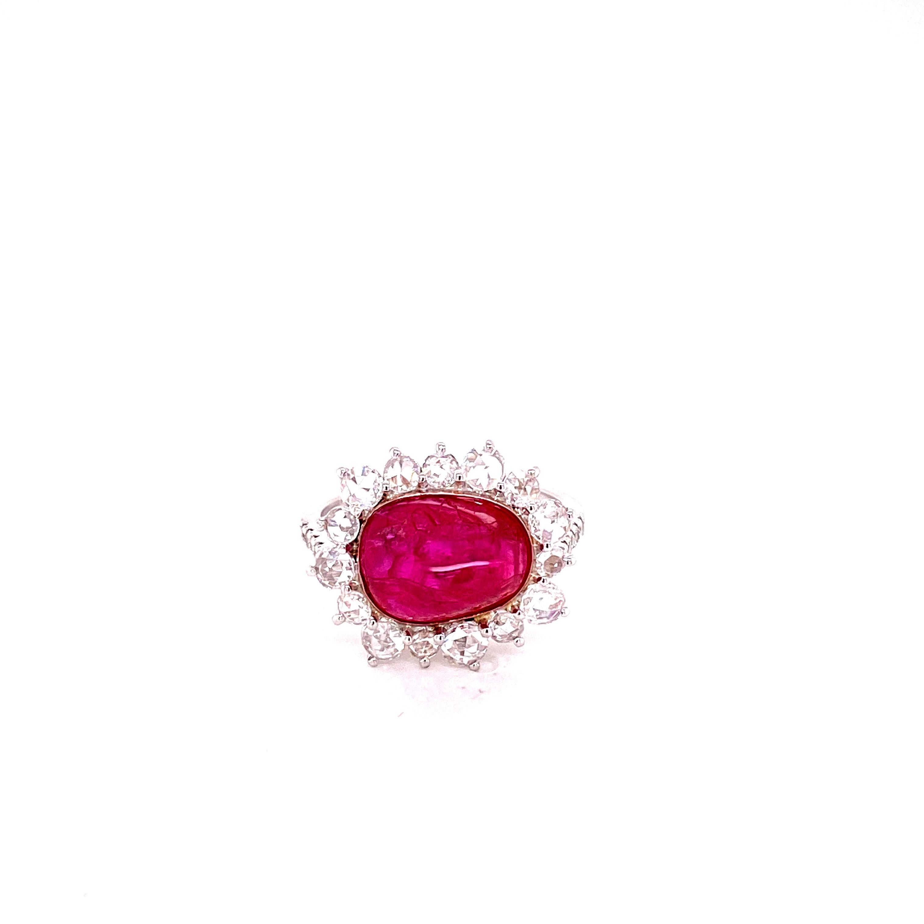 5.71 Carat GRS Certified Unheated Burmese Ruby and White Diamond Engagement Ring For Sale 1