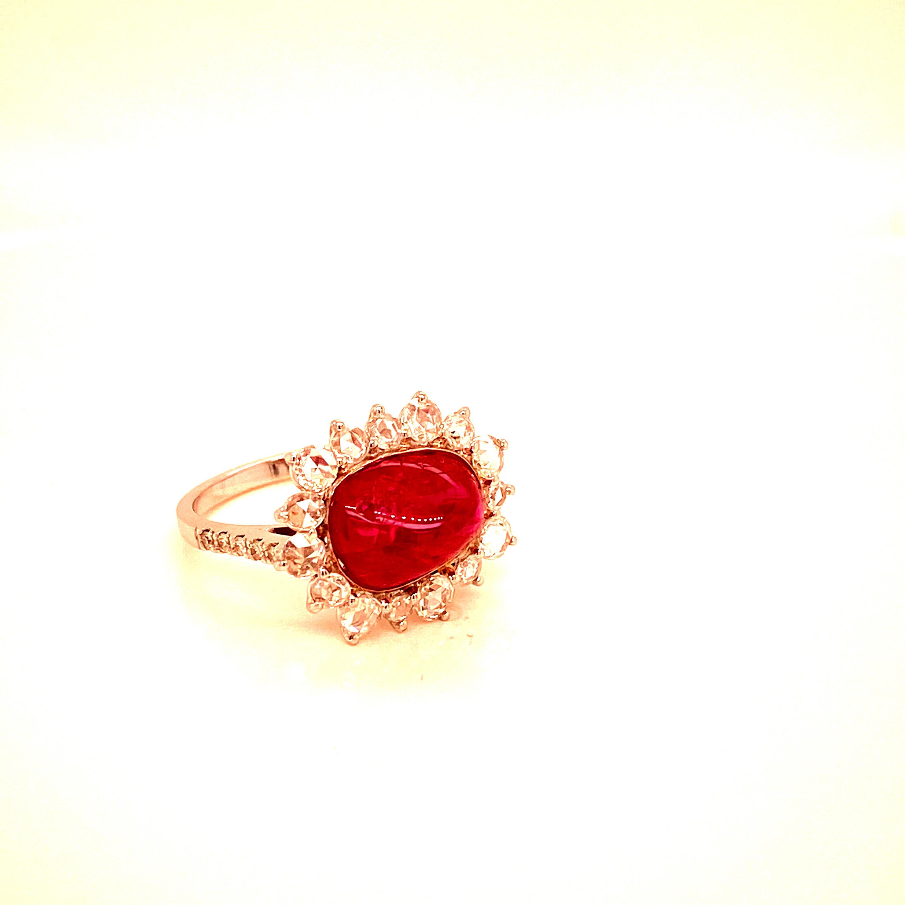 5.71 Carat GRS Certified Unheated Burmese Ruby and White Diamond Engagement Ring For Sale 3