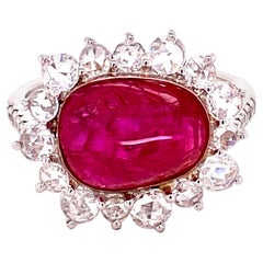 5.71 Carat GRS Certified Unheated Burmese Ruby and White Diamond Engagement Ring