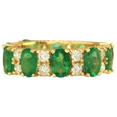 Natural Emerald 14 Karat Yellow Gold Diamond Ring