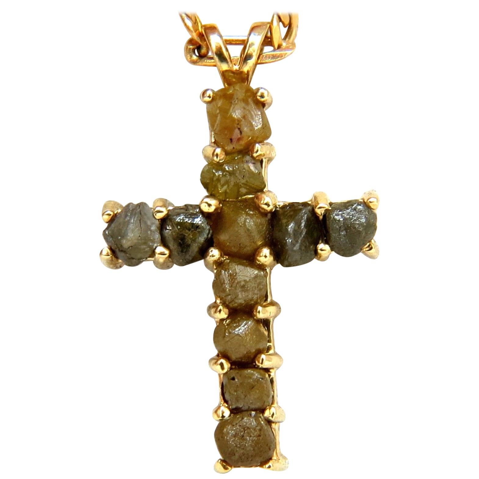 5.71 Carat Natural Rough Diamond Cross Pendant For Sale