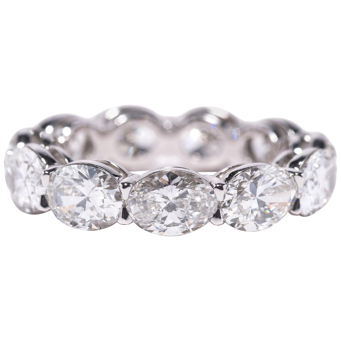 5.71 Carat Oval Diamond Eternity Band Set East / West For Sale