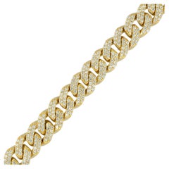 Used 5.71 Carat Pave Diamond Cuban Link Bracelet 14 Karat in Stock