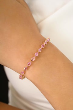 5.71 Carat Pear Cut Pink Sapphire Tennis Bracelet for Women in 14K Yellow Gold