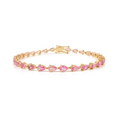 5.71 Carat Pear Cut Pink Sapphire Tennis Bracelet for Women in 14K Yellow Gold