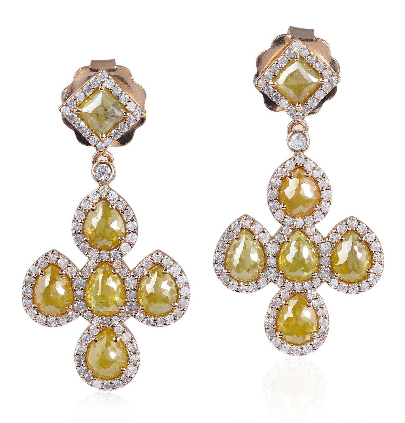 Uncut 5.71 Carat Fancy Diamond 18 Karat Gold Earrings For Sale
