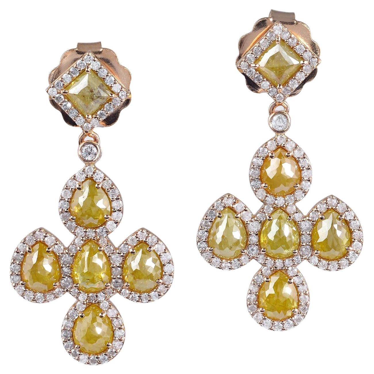 5.71 Carat Fancy Diamond 18 Karat Gold Earrings For Sale