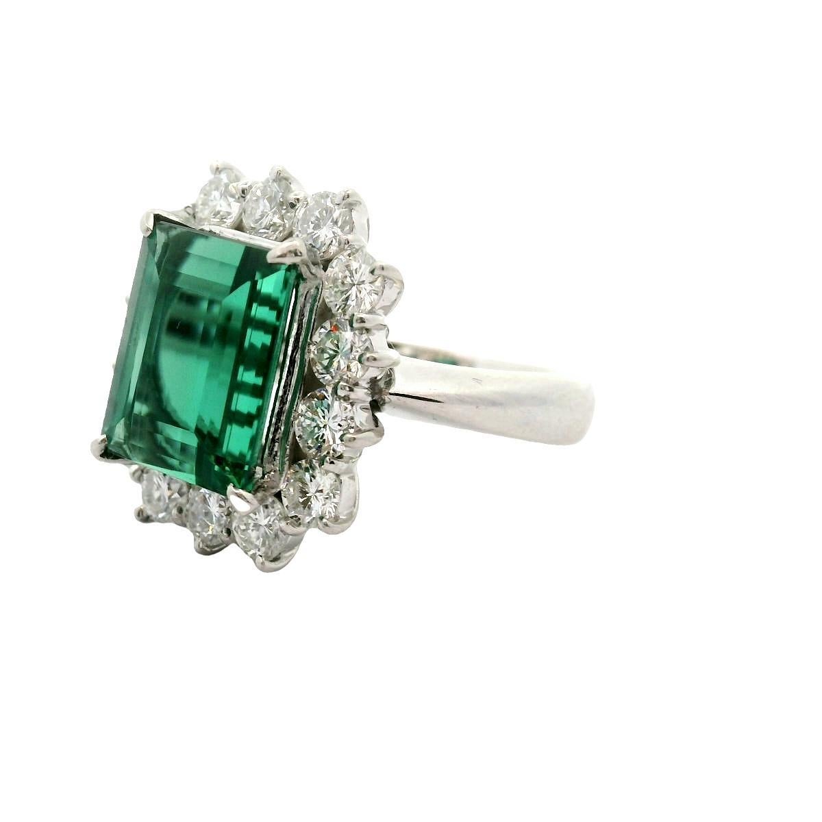Contemporary 5.71 Carat Tourmaline Diamond Halo Platinum Ring