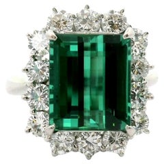 5.71 Carat Tourmaline Diamond Halo Platinum Ring