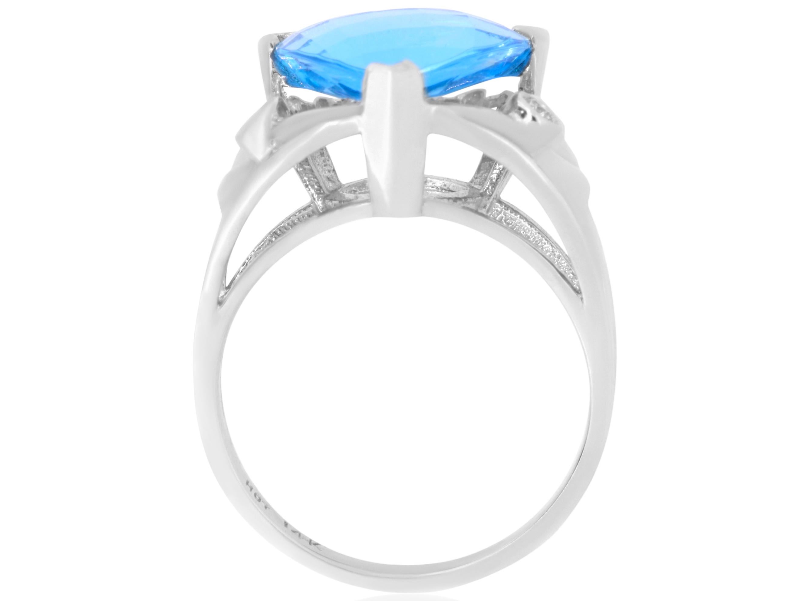 Contemporary 5.71 Carat Trillion Blue Topaz and Diamond Ring