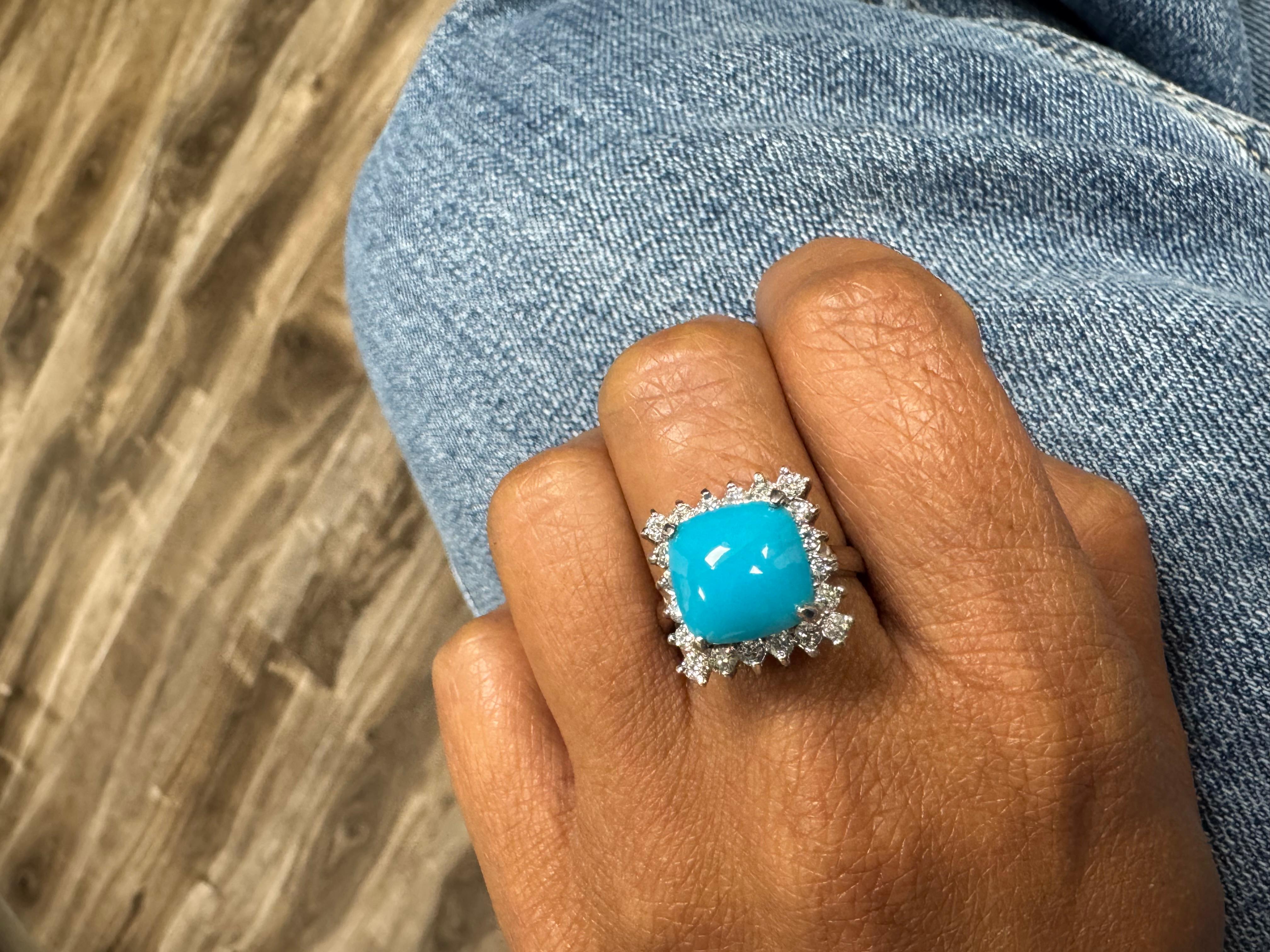 5,71 Karat Türkis Diamant 14 Karat Weißgold Cocktail Ring im Angebot 4