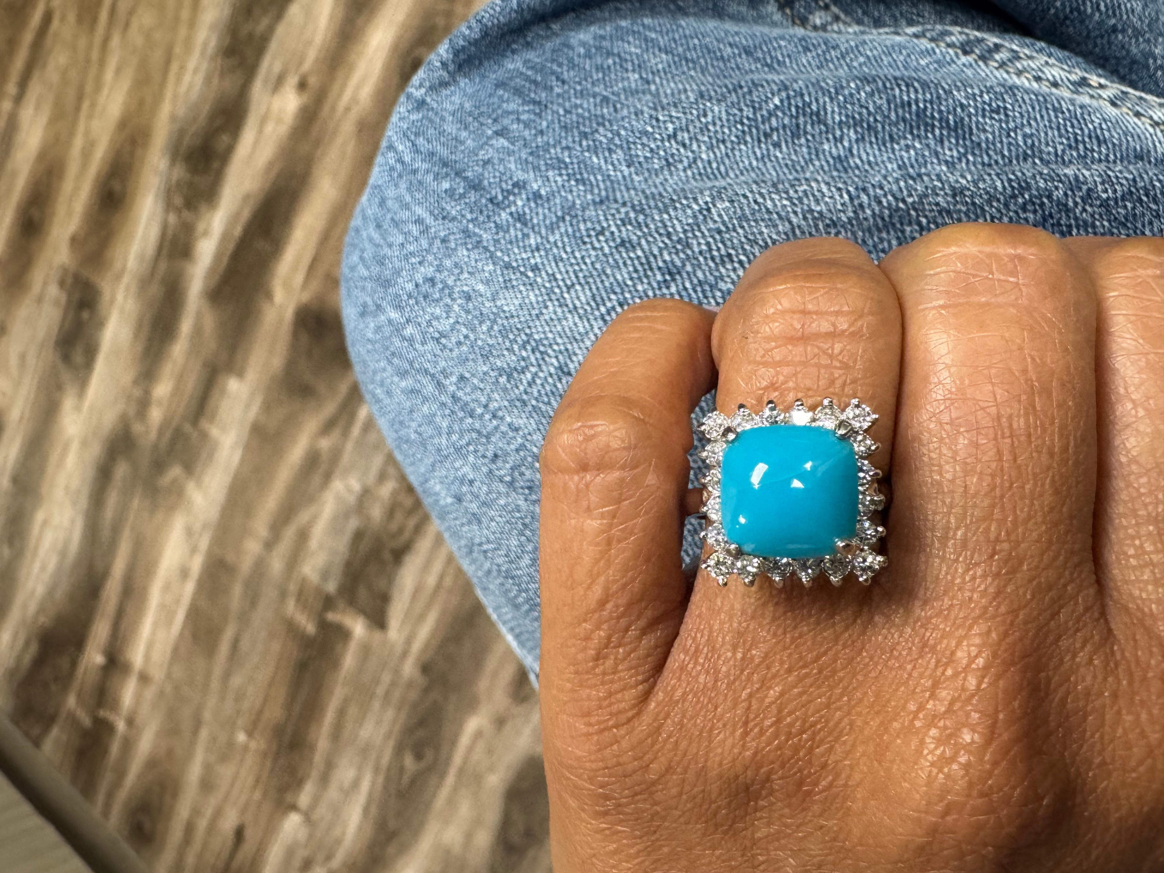 5,71 Karat Türkis Diamant 14 Karat Weißgold Cocktail Ring im Angebot 5