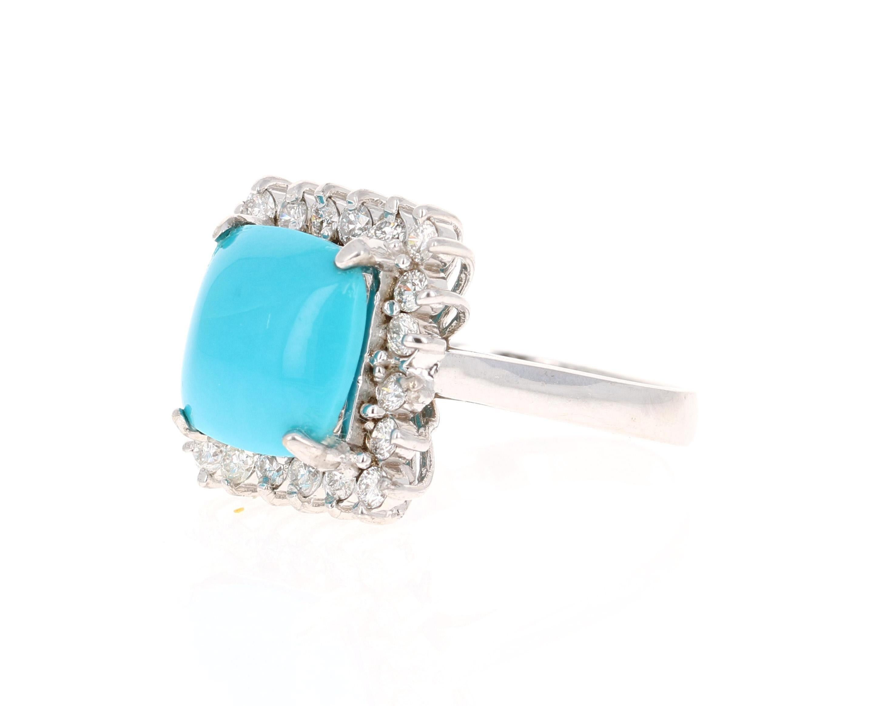 5,71 Karat Türkis Diamant 14 Karat Weißgold Cocktail Ring (Zeitgenössisch) im Angebot