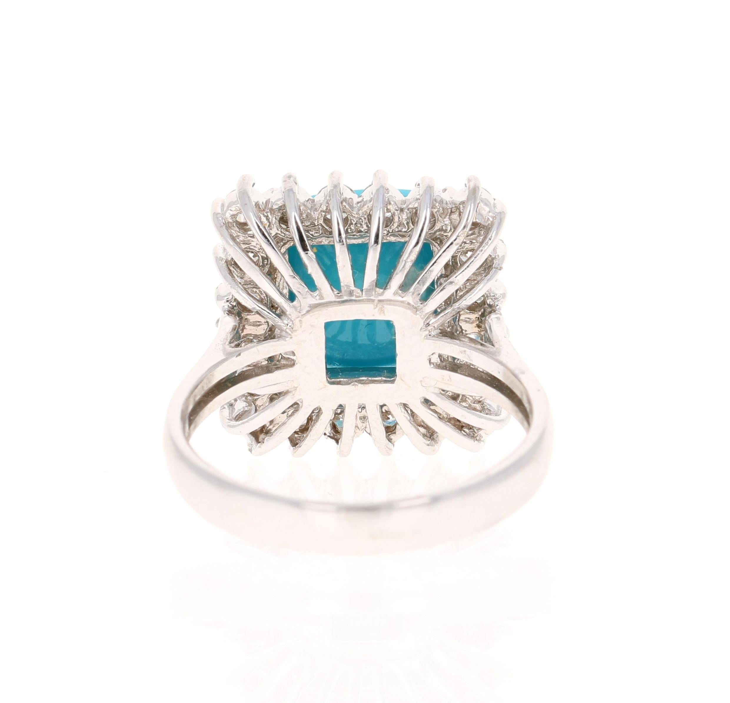 Contemporary 5.71 Carat Turquoise Diamond 14 Karat White Gold Cocktail Ring For Sale