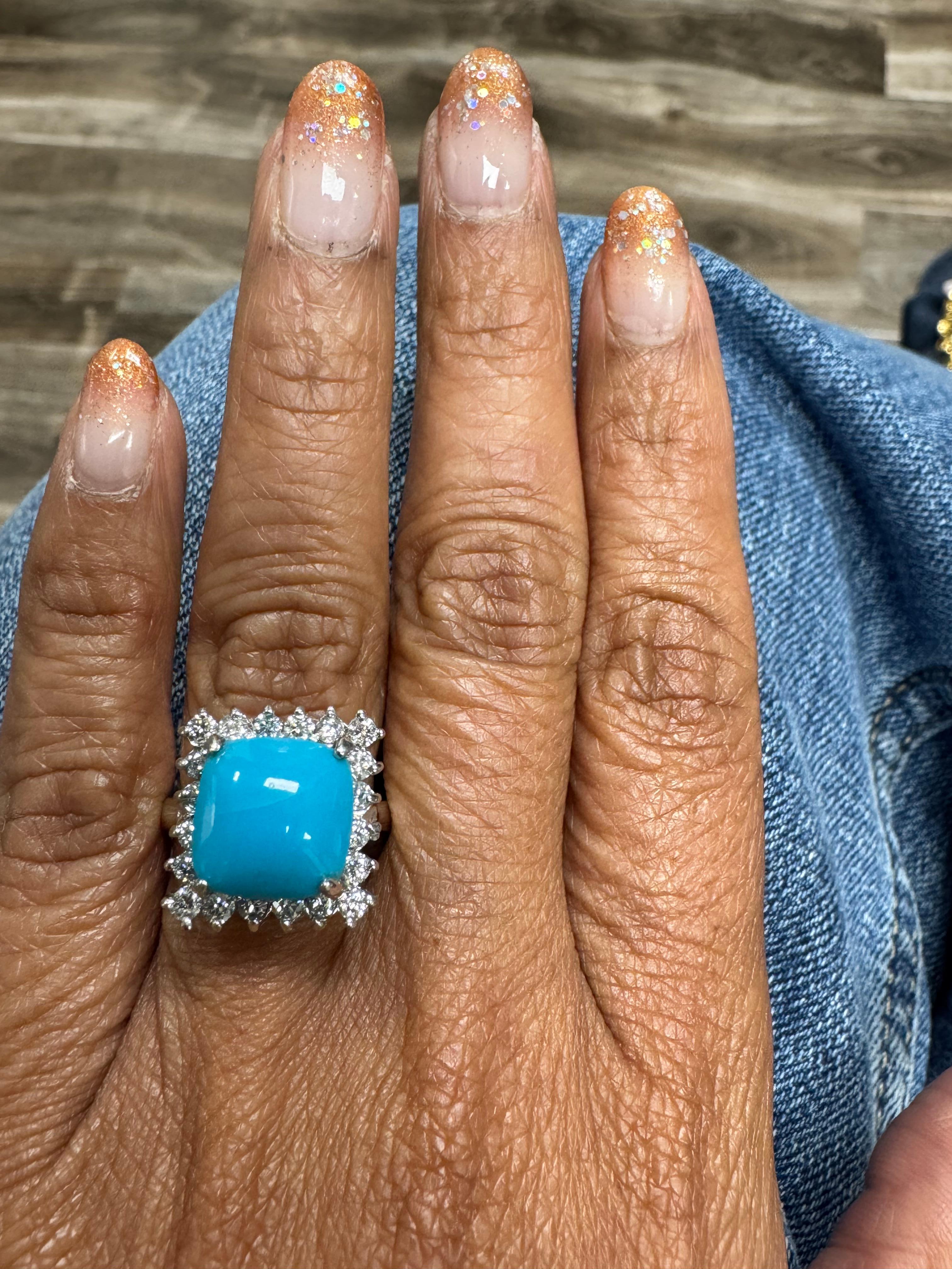 5,71 Karat Türkis Diamant 14 Karat Weißgold Cocktail Ring im Zustand „Neu“ im Angebot in Los Angeles, CA