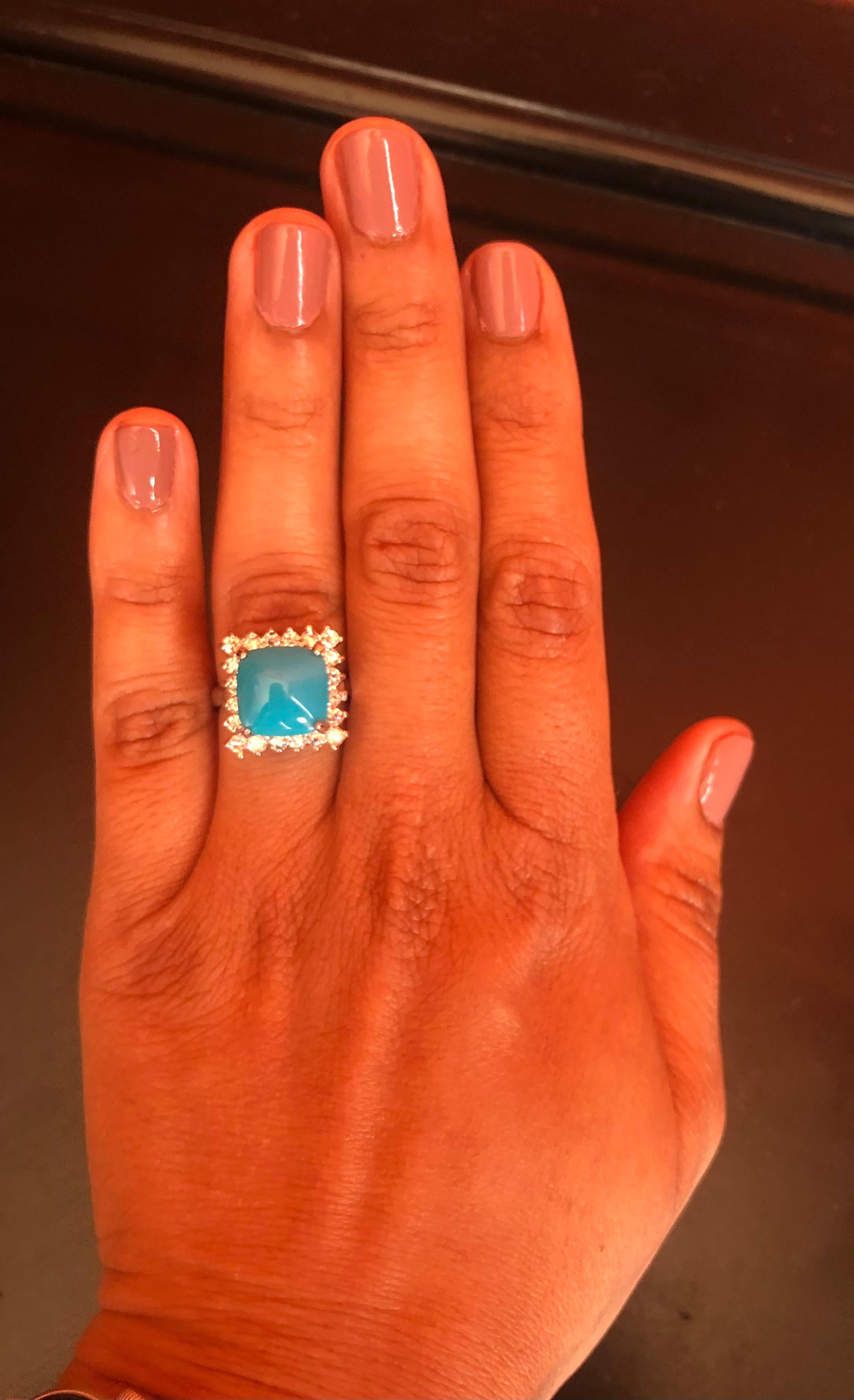 5.71 Carat Turquoise Diamond 14 Karat White Gold Cocktail Ring In New Condition For Sale In Los Angeles, CA