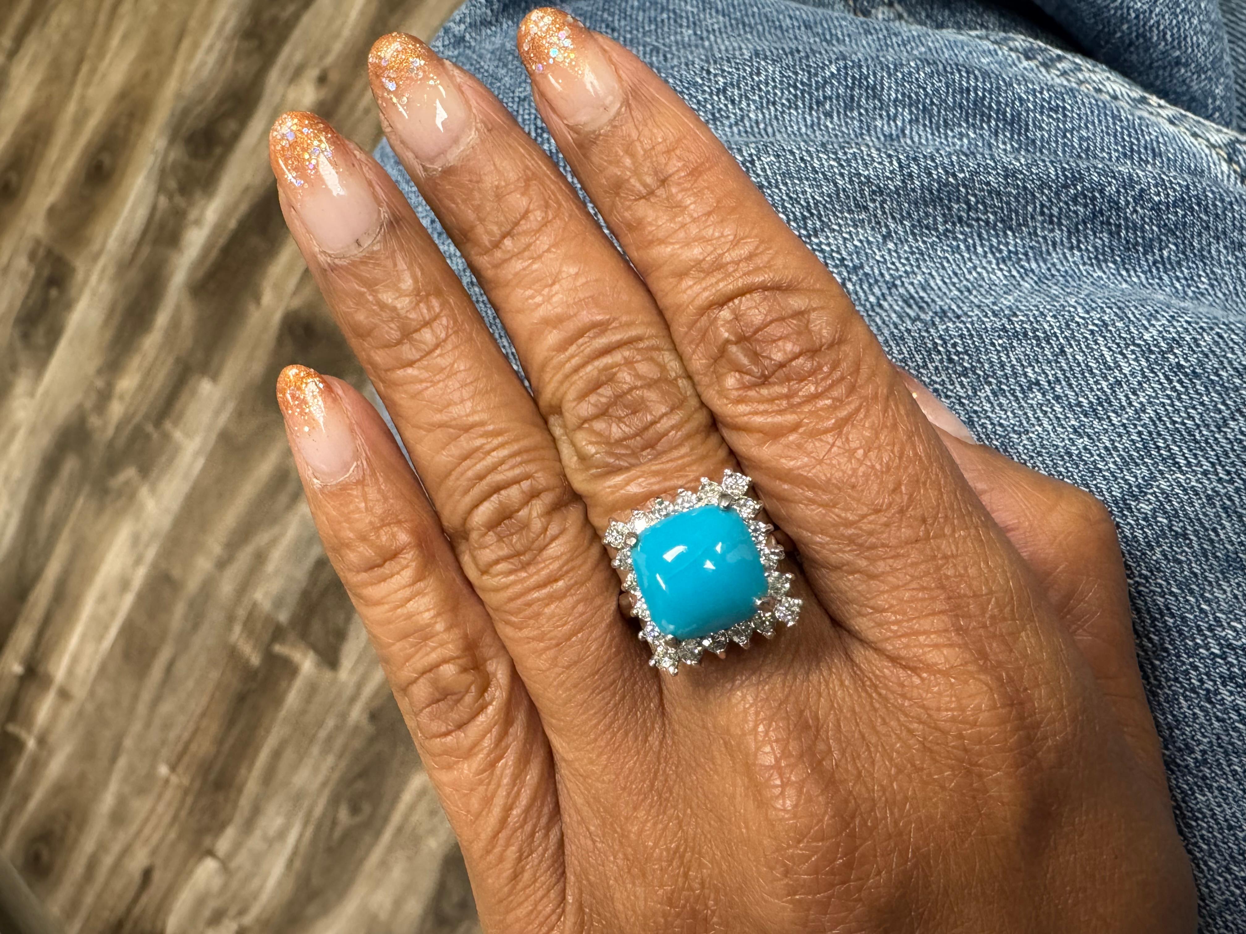 5,71 Karat Türkis Diamant 14 Karat Weißgold Cocktail Ring Damen im Angebot