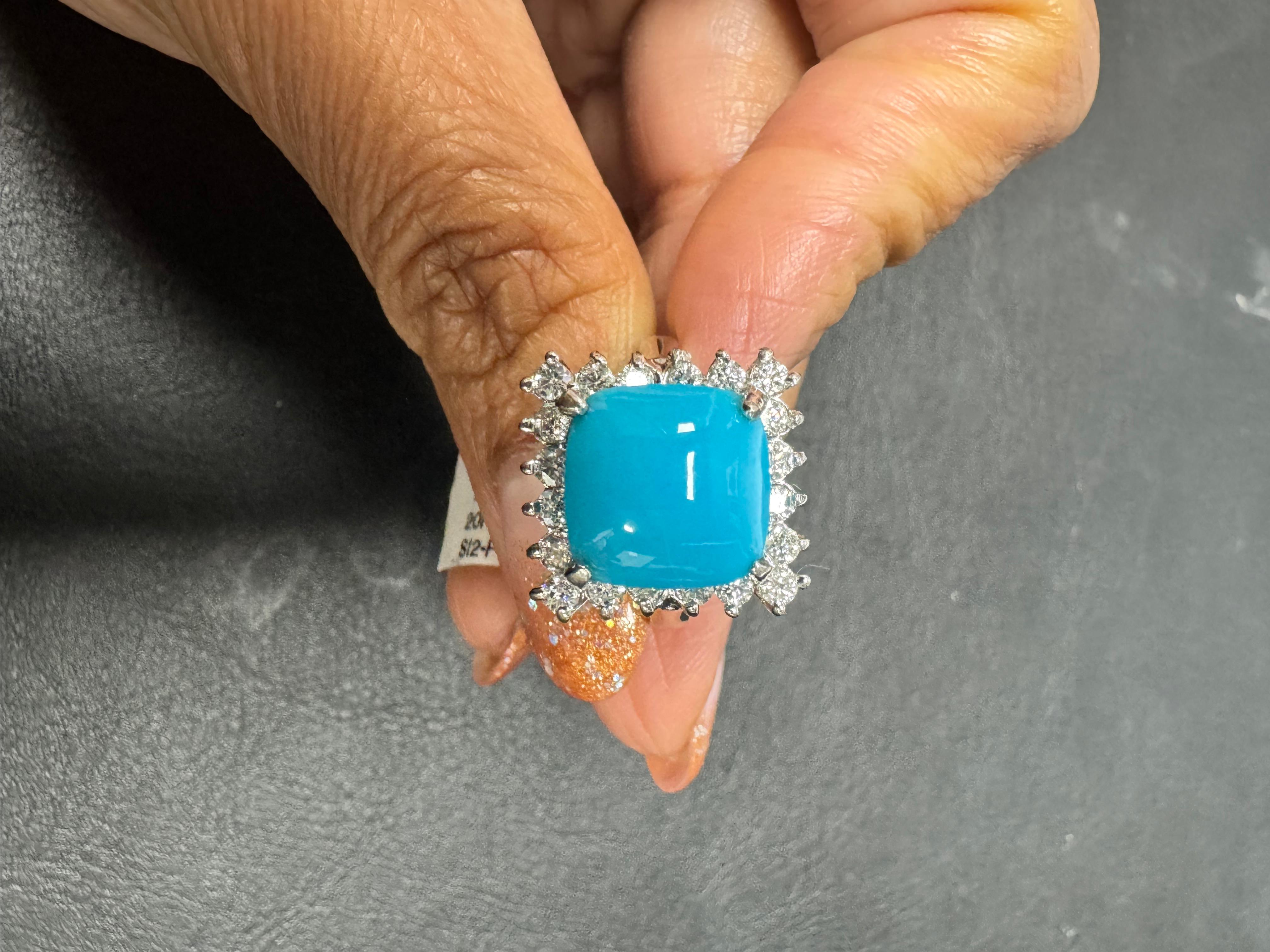 5,71 Karat Türkis Diamant 14 Karat Weißgold Cocktail Ring im Angebot 1