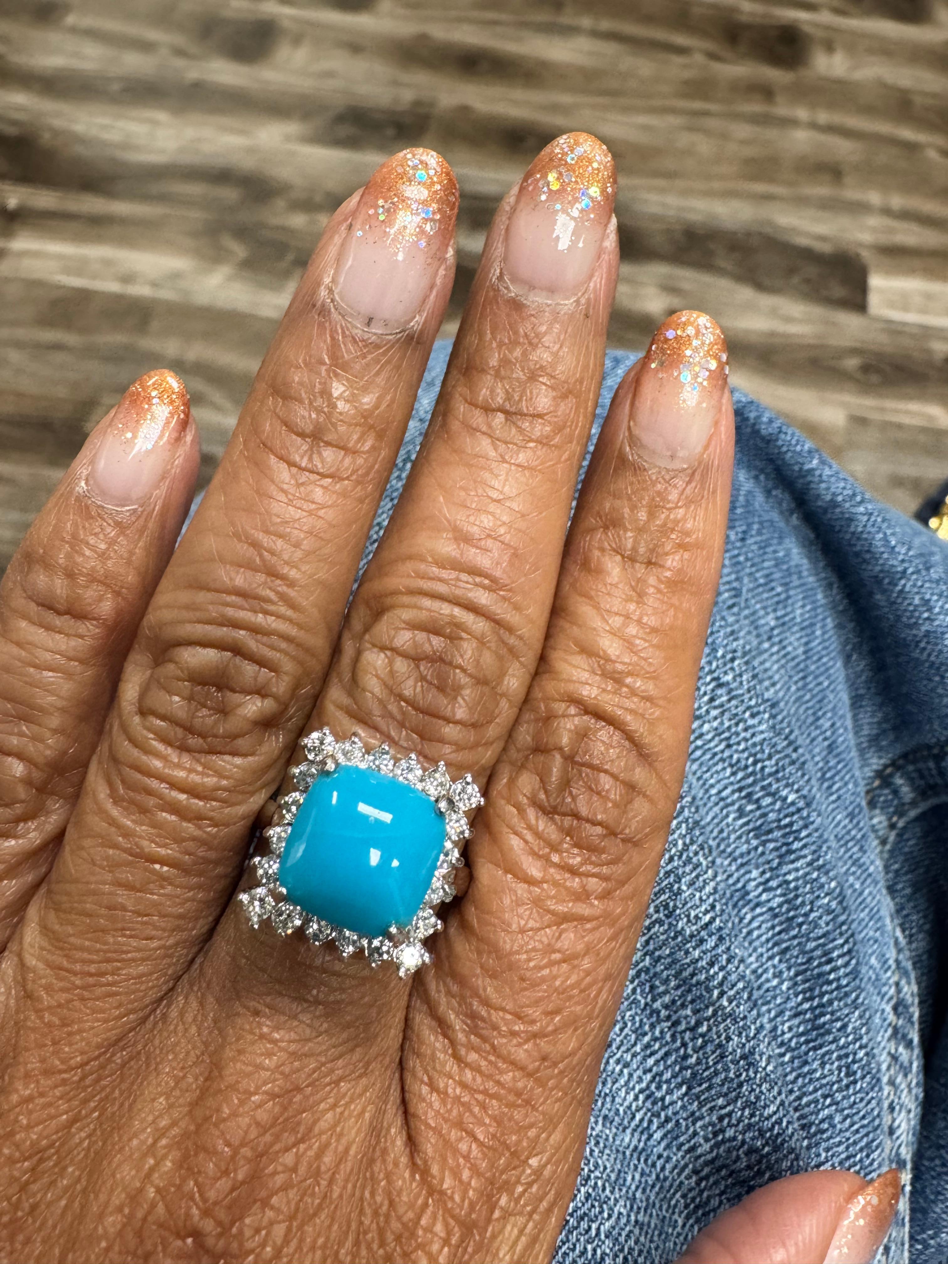 5,71 Karat Türkis Diamant 14 Karat Weißgold Cocktail Ring im Angebot 2