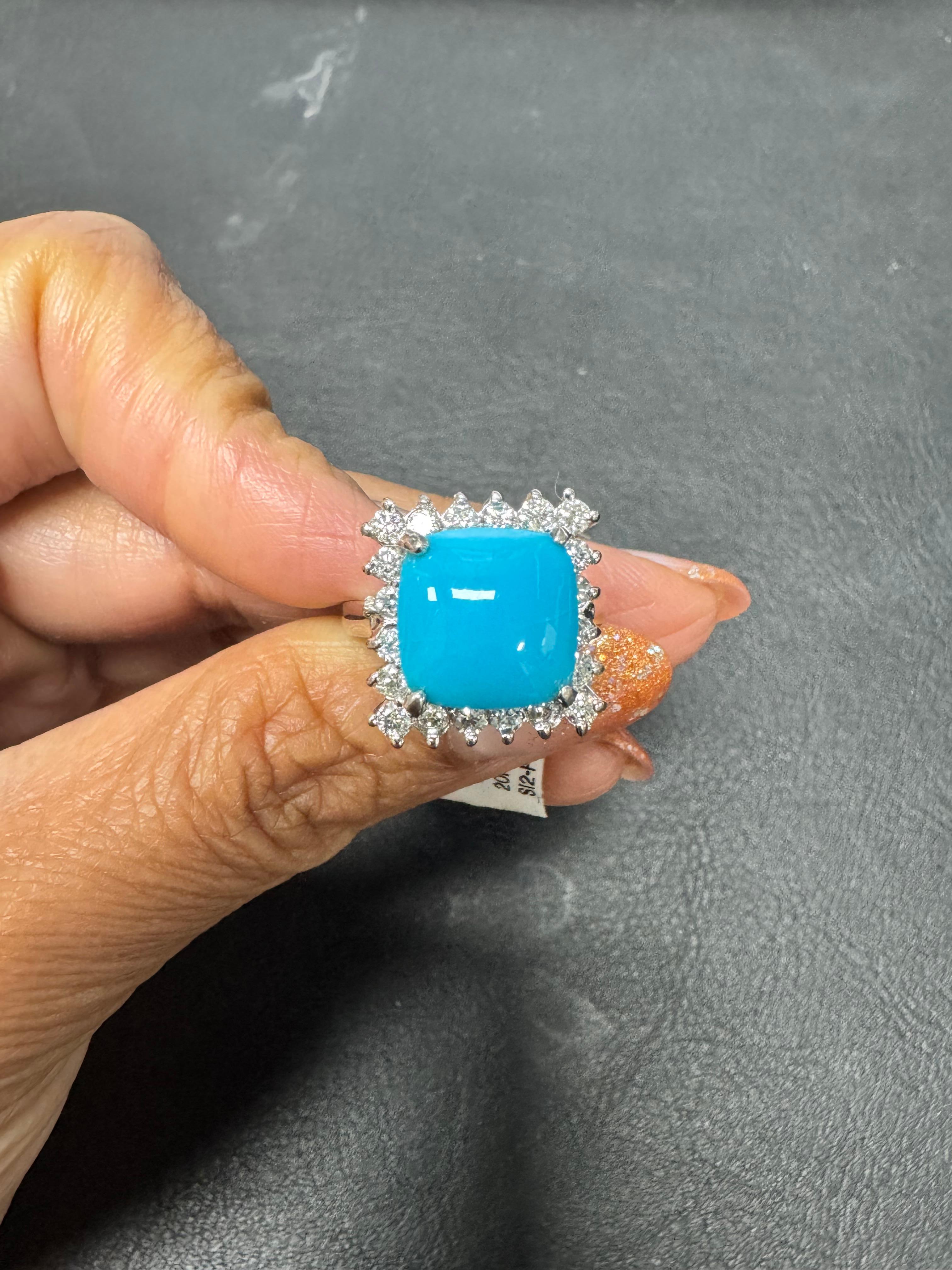 5,71 Karat Türkis Diamant 14 Karat Weißgold Cocktail Ring im Angebot 3